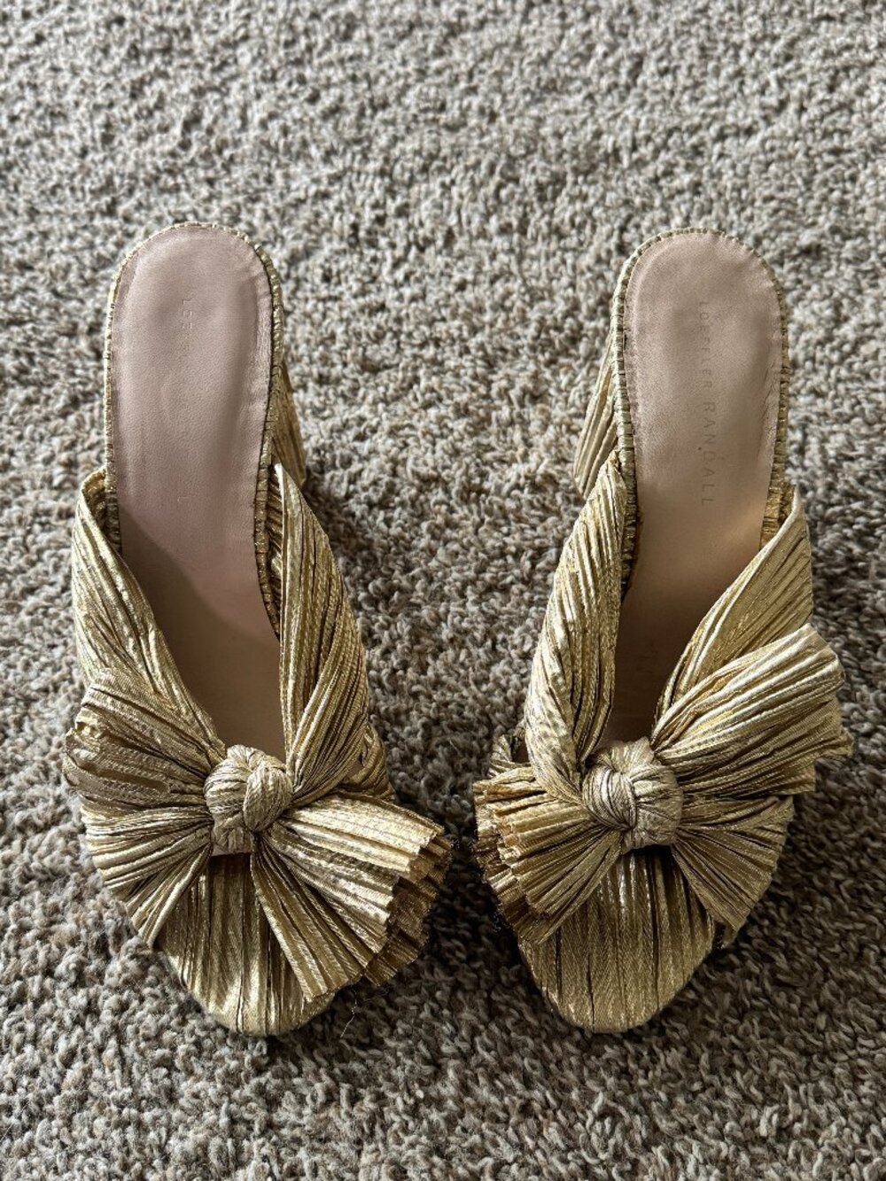 Loeffler‎ Randall Penny Gold Pleated Slip On Bow Heel Size 9